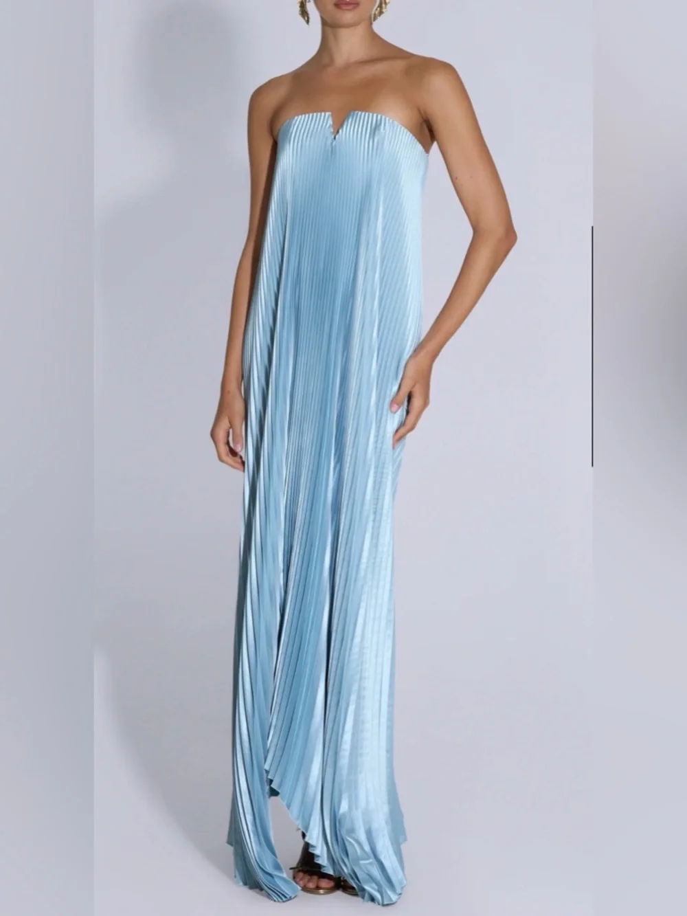 Black Tie Gown Strapless Pleated Maxi Dress in Light Blue - Picture 5 of 9